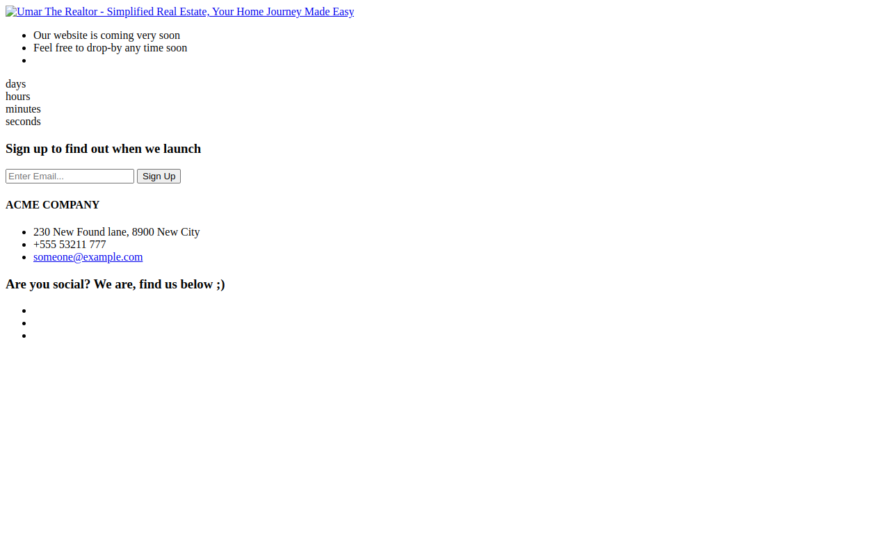 Before: an unfinished coming-soon template page with placeholder company details