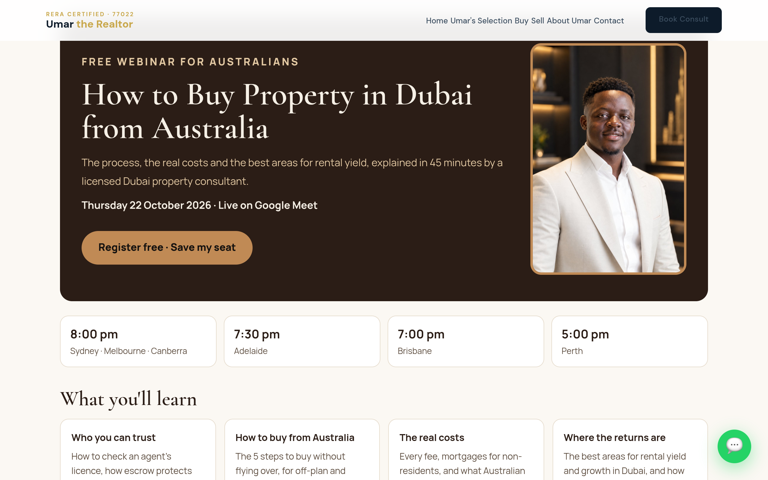 The webinar registration page for Australian buyers