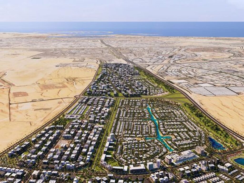 Aerial view of South Bay and its crystal lagoon, Dubai South