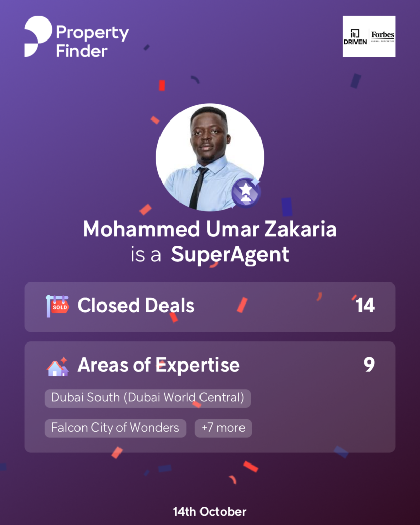 Mohammed Umar Zakaria named a Property Finder SuperAgent
